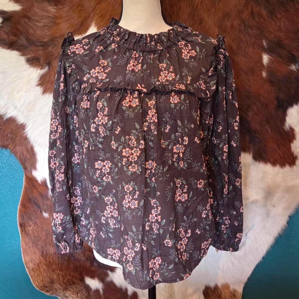 a.n.a Dark Floral Blouse with Ruffle Detail